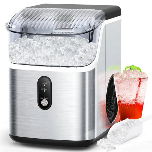 COWSAR Nugget Ice Maker Countertop, Soft Chewable Nugget Ice Cubes Machine, One-Button Quick Ice Making 34Lbs/Day, Self-Cleaning, Portable Stainless Steel Ice Machine